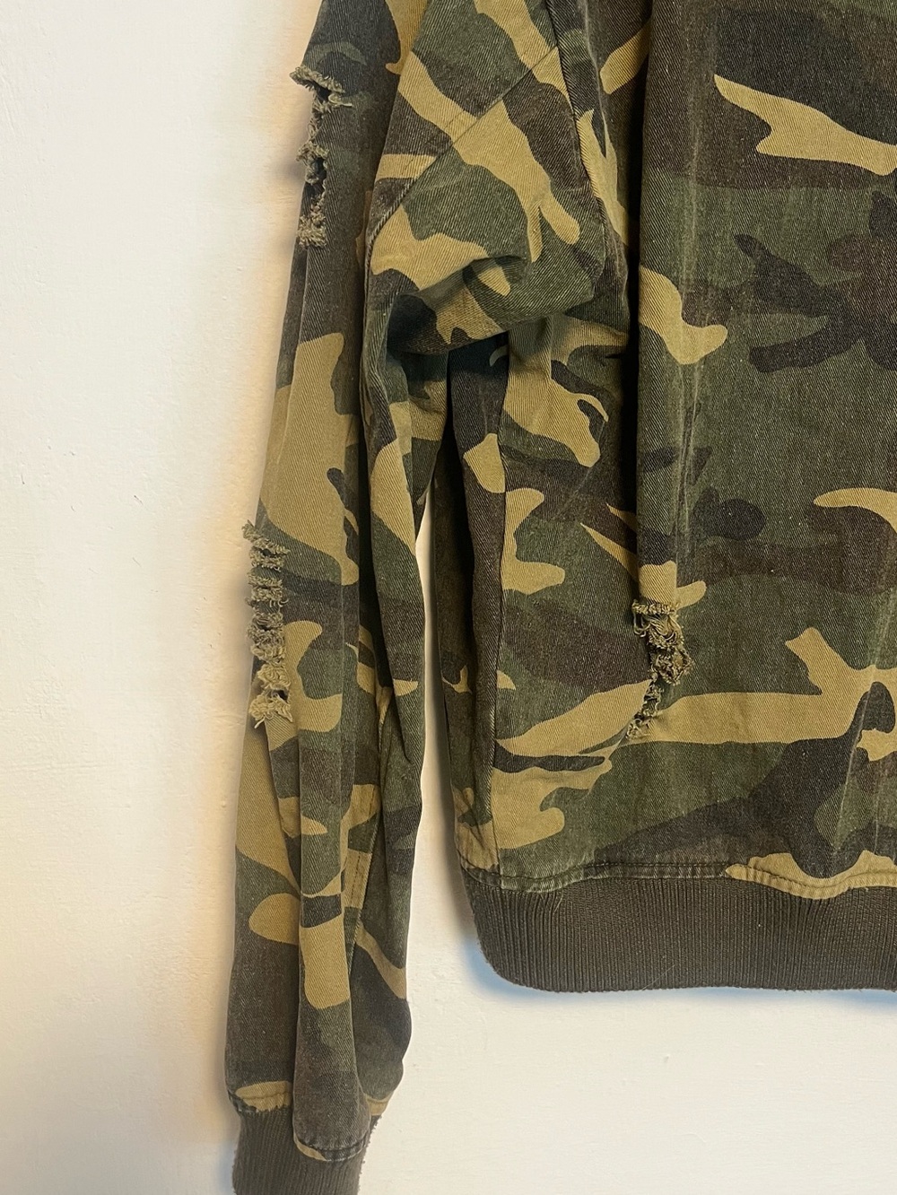 FASHION NOVA Camo Distressed Bomber Jacket - Size XS - - Picture 14 of 15